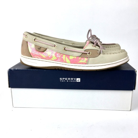 Sperry Shoes - Womens Sperry Top-Sider Boat Shoe Angelfish 9265950 Oat/Pink Sea Sequins 10M BOX